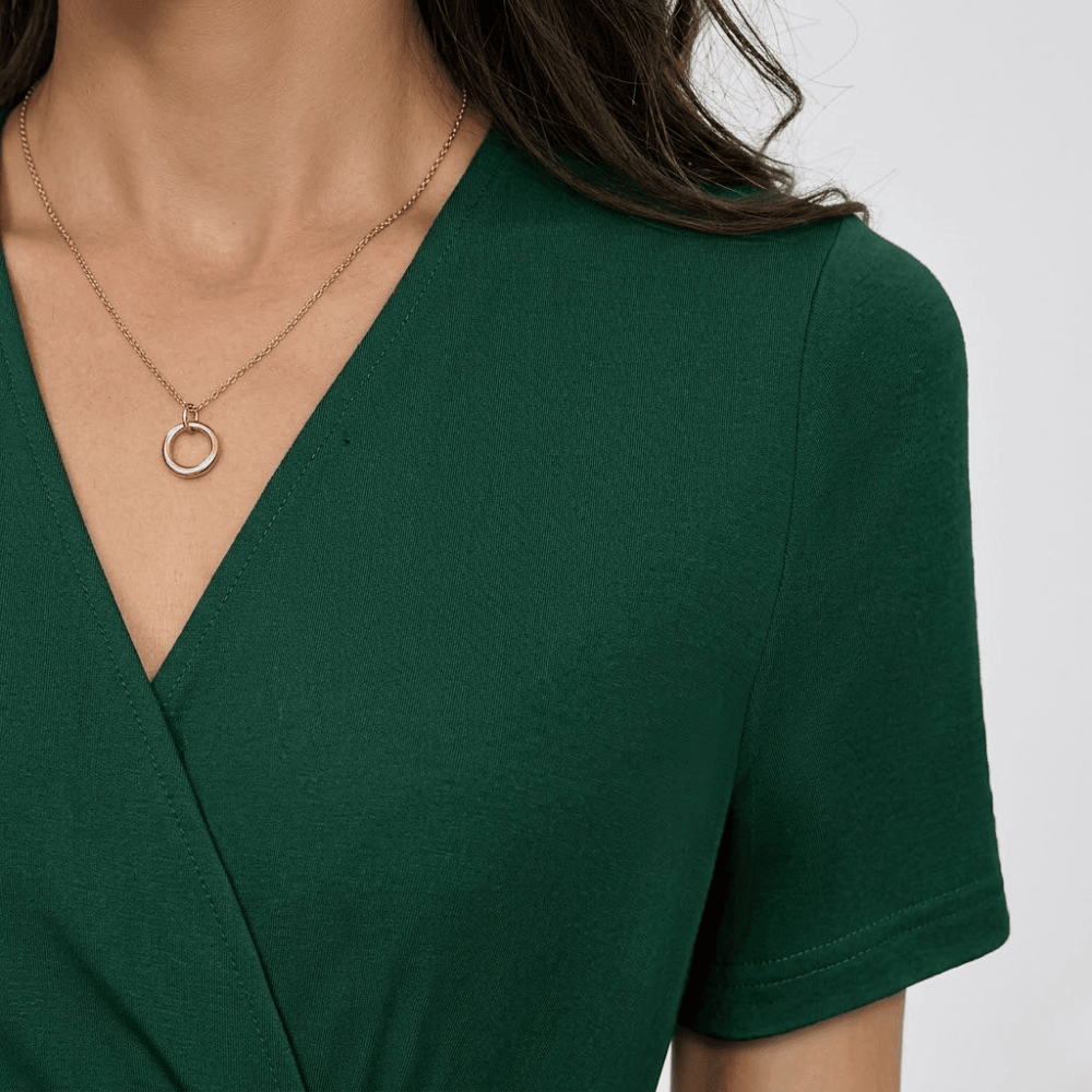 Women's V-Neck Short Sleeve Jumpsuit - High Waist Wide Leg Romper with Pockets