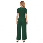 Women's V-Neck Short Sleeve Jumpsuit - High Waist Wide Leg Romper with Pockets