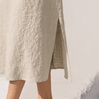 Women's 100% Linen Sleeveless Midi Dress - Crewneck Front with Back V-Neck Split Sun Dress