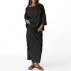 Women's 2-Piece Matching Skirt Set - Oversized 3/4 Sleeve Top and Maxi Skirt Loungewear