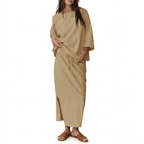 Women's 2-Piece Matching Skirt Set - Oversized 3/4 Sleeve Top and Maxi Skirt Loungewear
