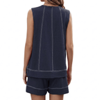 Women's 2-Piece Summer Shorts Set - Sleeveless Round Neck Tank Top and Drawstring Shorts