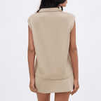 Women's 2-Piece Athletic Skort Set - Sleeveless Half-Zip Top and High-Waist Tennis Skirt