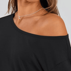 Women's Off-The-Shoulder Long Sleeve Top - Oversized Asymmetrical Neck Casual Tee