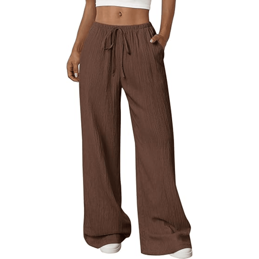 Women's Crinkle Palazzo Pants - High-Waisted Wide-Leg Flowy Summer Beach Trousers
