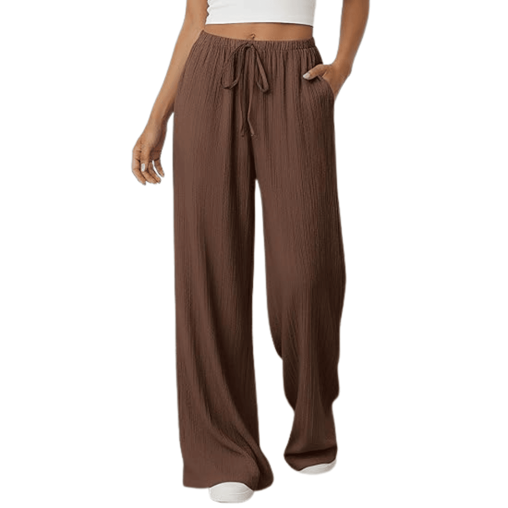Women's Crinkle Palazzo Pants - High-Waisted Wide-Leg Flowy Summer Beach Trousers