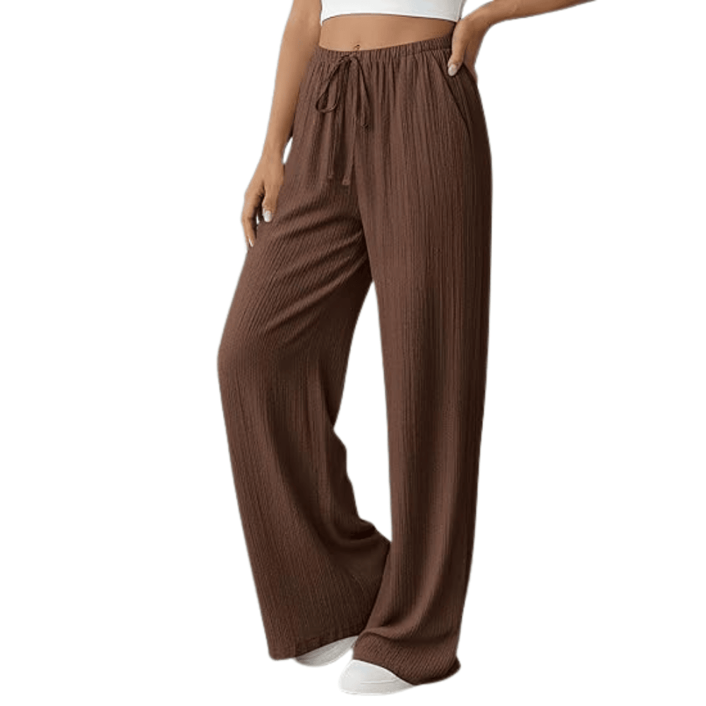 Women's Crinkle Palazzo Pants - High-Waisted Wide-Leg Flowy Summer Beach Trousers