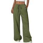 Women's Crinkle Palazzo Pants - High-Waisted Wide-Leg Flowy Summer Beach Trousers