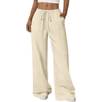 Women's Crinkle Palazzo Pants - High-Waisted Wide-Leg Flowy Summer Beach Trousers