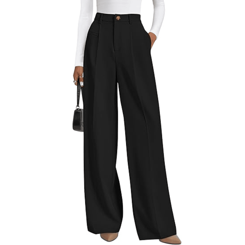 Women's High-Waisted Wide-Leg Dress Pants - Business Casual Flowy Work Trousers