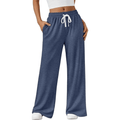 Women's Wide-Leg Sweatpants - High-Waisted Drawstring Casual Lounge Pants with Pockets