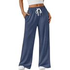 Women's Wide-Leg Sweatpants - High-Waisted Drawstring Casual Lounge Pants with Pockets