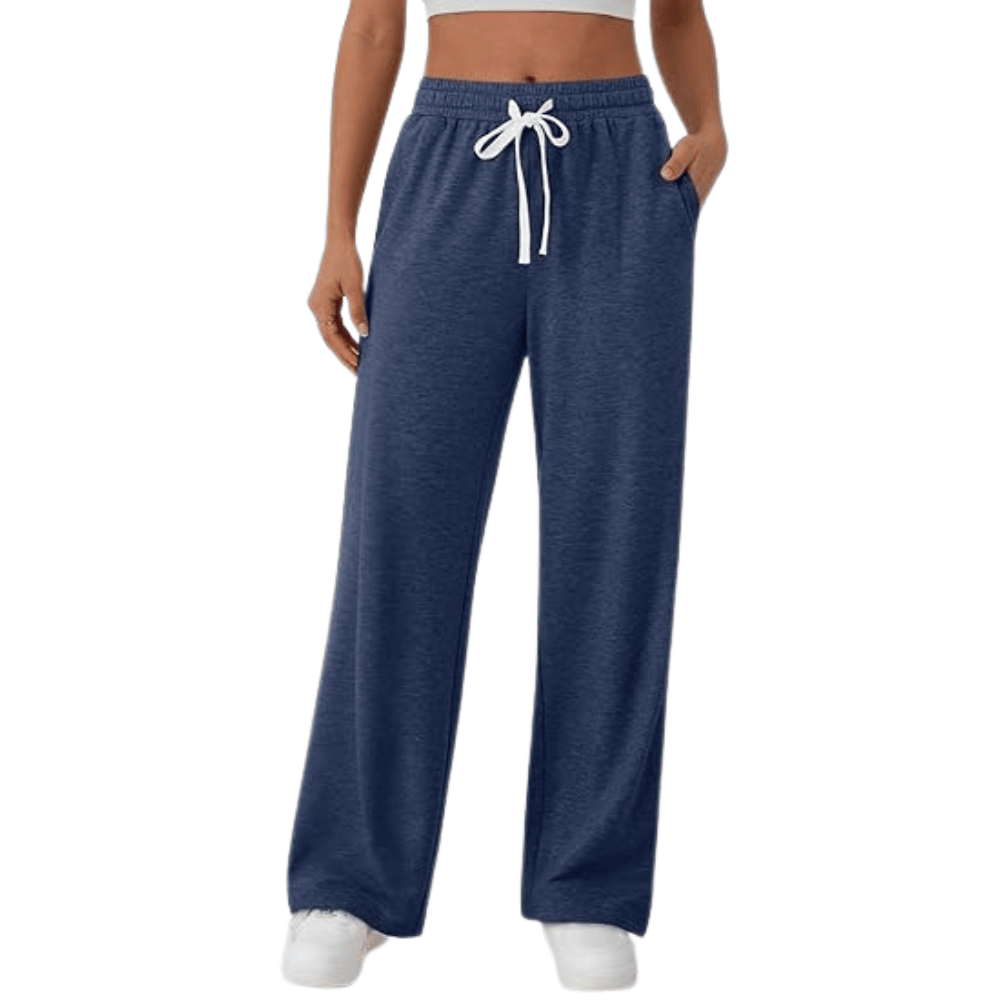 Women's Wide-Leg Sweatpants - High-Waisted Drawstring Casual Lounge Pants with Pockets