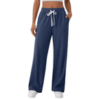 Women's Wide-Leg Sweatpants - High-Waisted Drawstring Casual Lounge Pants with Pockets