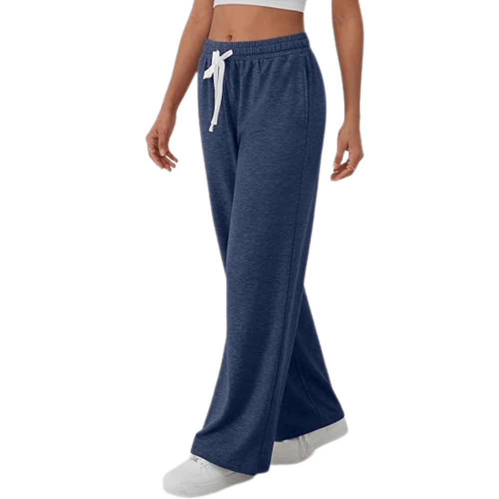 Women's Wide-Leg Sweatpants - High-Waisted Drawstring Casual Lounge Pants with Pockets