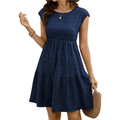 Women's Textured Babydoll Mini Dress - Cap Sleeve Empire Waist Tiered Summer Sundress