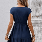 Women's Textured Babydoll Mini Dress - Cap Sleeve Empire Waist Tiered Summer Sundress