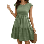 Women's Textured Babydoll Mini Dress - Cap Sleeve Empire Waist Tiered Summer Sundress