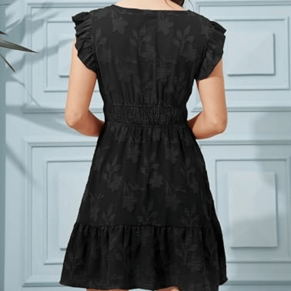 Women's Ruffle Sleeve Floral Mini Dress - V-Neck Smocked High-Waisted Summer Sundress with Pockets