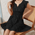 Women's Ruffle Sleeve Floral Mini Dress - V-Neck Smocked High-Waisted Summer Sundress with Pockets